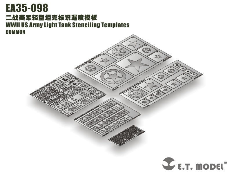 E.T. Model 1:35 WWII US Army Light Tank Stenciling Templates