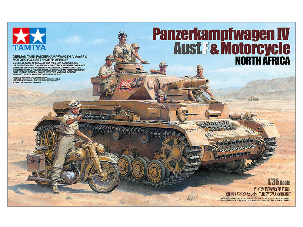 Tamiya 1/35 GERMAN TANK PANZERKAMPFWAGEN IV Ausf.F & MOTORCYCLE SET "NORTH AFRICA"