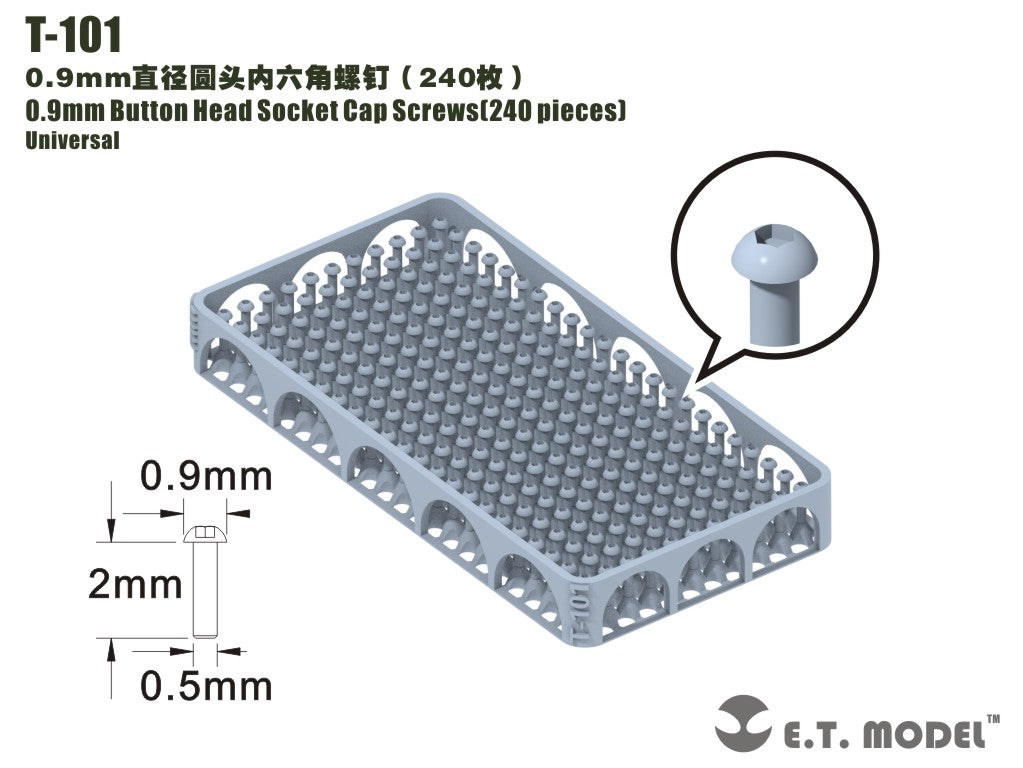 E.T. Model 0.9mm Button Head Socket Cap Screws（240 pieces）