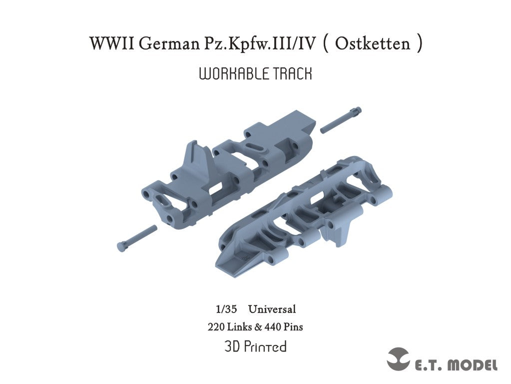 E.T. Model 1/35 WWII German Pz.Kpfw.III/IV（Ostketten）Workable Track(3D Printed)