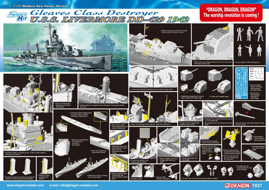 Dragon 1/350 U.S.S. Livermore DD-429 1942 Plastic Model Kit