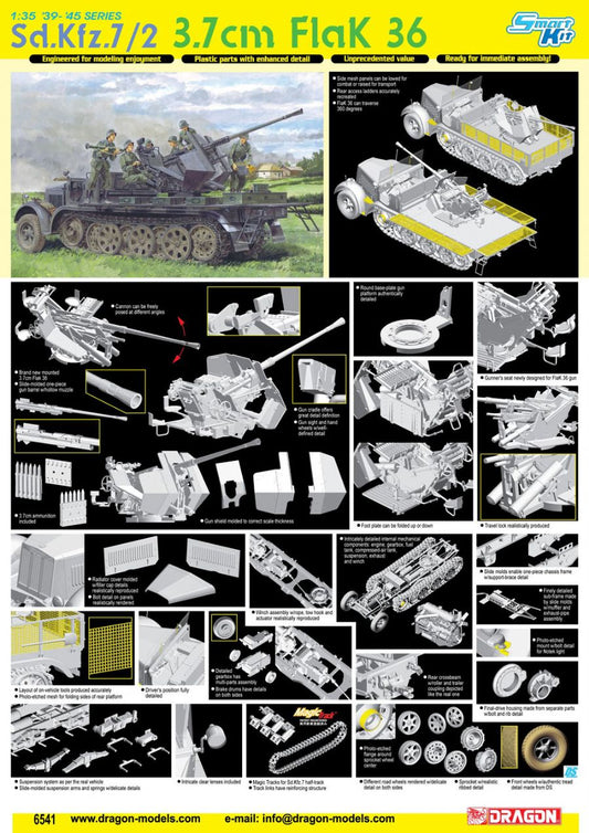 Dragon 1/35 Sd.Kfz.7/2 3.7cm FlaK 36 Plastic Model Kit