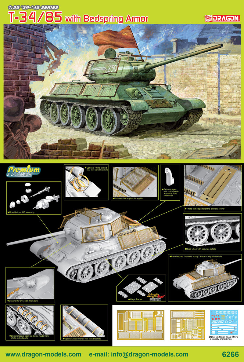 Dragon 1/35 T-34/85 w/Bedspring Armor Plastic Model Kit