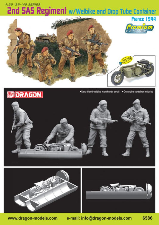 Dragon 1/35 2nd SAS Regiment w/Welbike and Drop Tube Container (France 1944) Plastic Model Kit