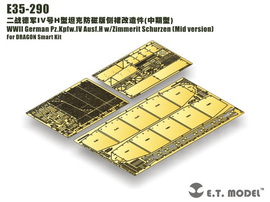 E.T. Model 1:35 WWII German Pz.Kpfw.IV Ausf.H w/Zimmerit Schurzen(Mid version) Detail Set