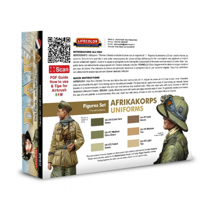 LifeColor WWII DAK (Deutsches Afrikakorps) Uniform Colours Set 6 x 22ml