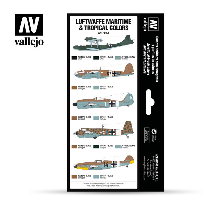 Vallejo Model Air Luftwaffe Maritime and Tropical Colors Colour Acrylic Airbrush Paint Set