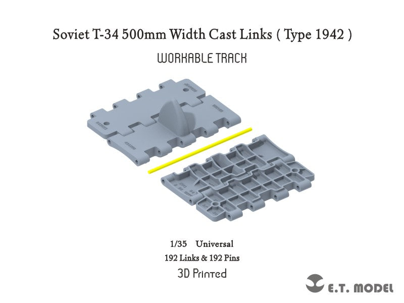 E.T. Model 1/35 Soviet T-34 500mm Width Cast Links（Type 1942）Workable Track (3D Printed)