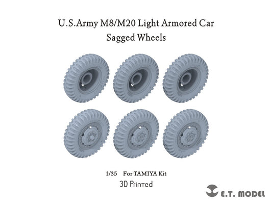 E.T. Model 1:35 U.S.Army M8/M20 Light Armored Car Sagged Wheels (3D Printed) for Tamiya kit