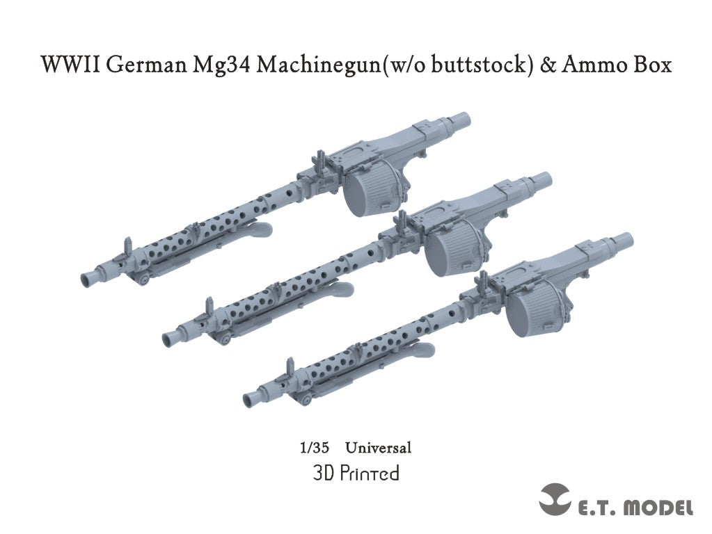 E.T. Model 1:35 WWII German Mg34 Machinegun(w/o buttstock)(3D Printed) 3 Pieces