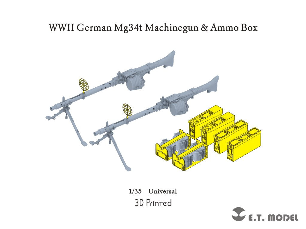 E.T. Model 1:35 WWII German Mg34t Machinegun & Ammo Box(3D Printed) 2 pieces