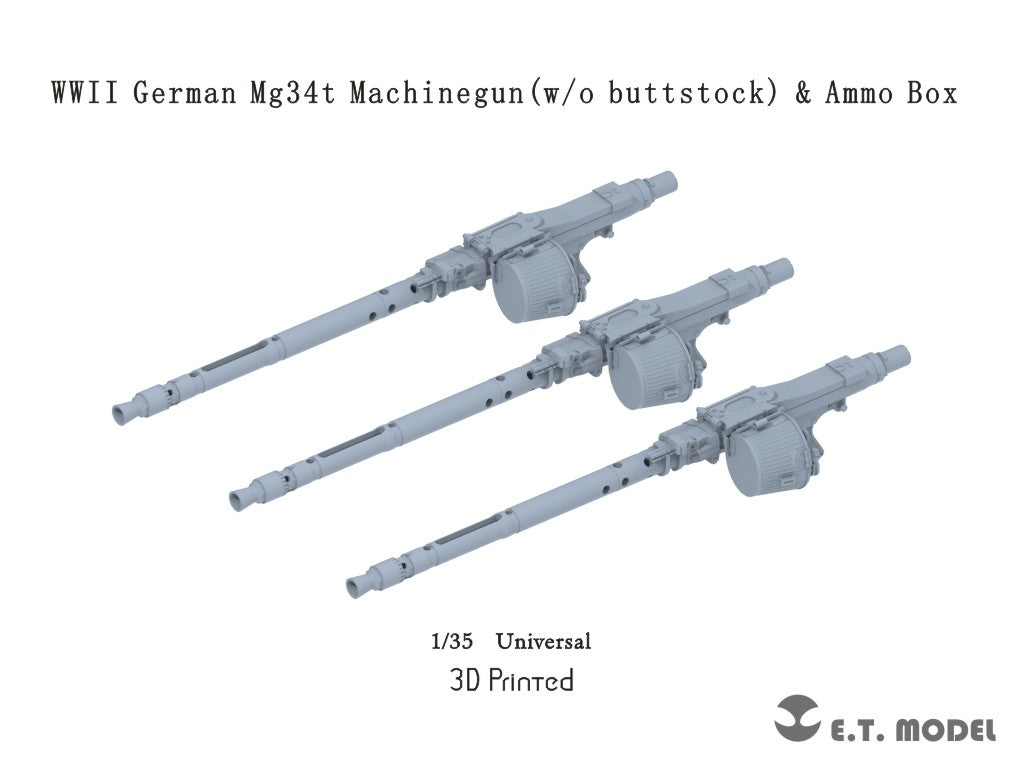 E.T. Model 1:35 WWII German Mg34t Machinegun(w/o buttstock)(3D Printed) 3 Pieces