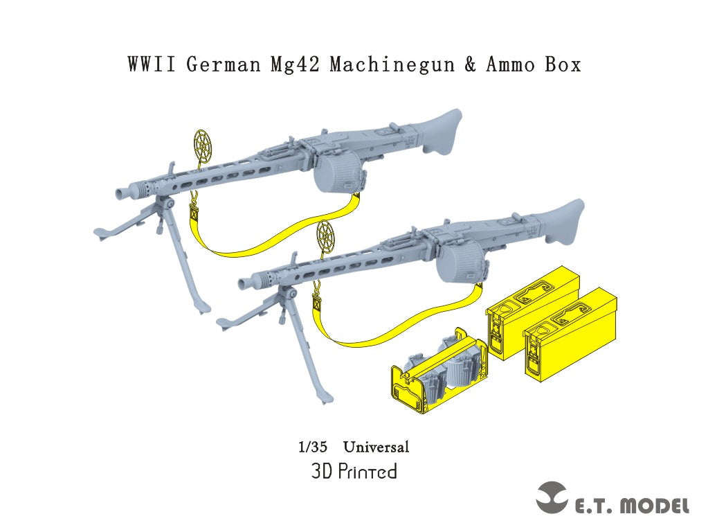 E.T. Model 1:35 WWII German Mg42 Machinegun & Ammo Box (3D Printed) 2 pieces