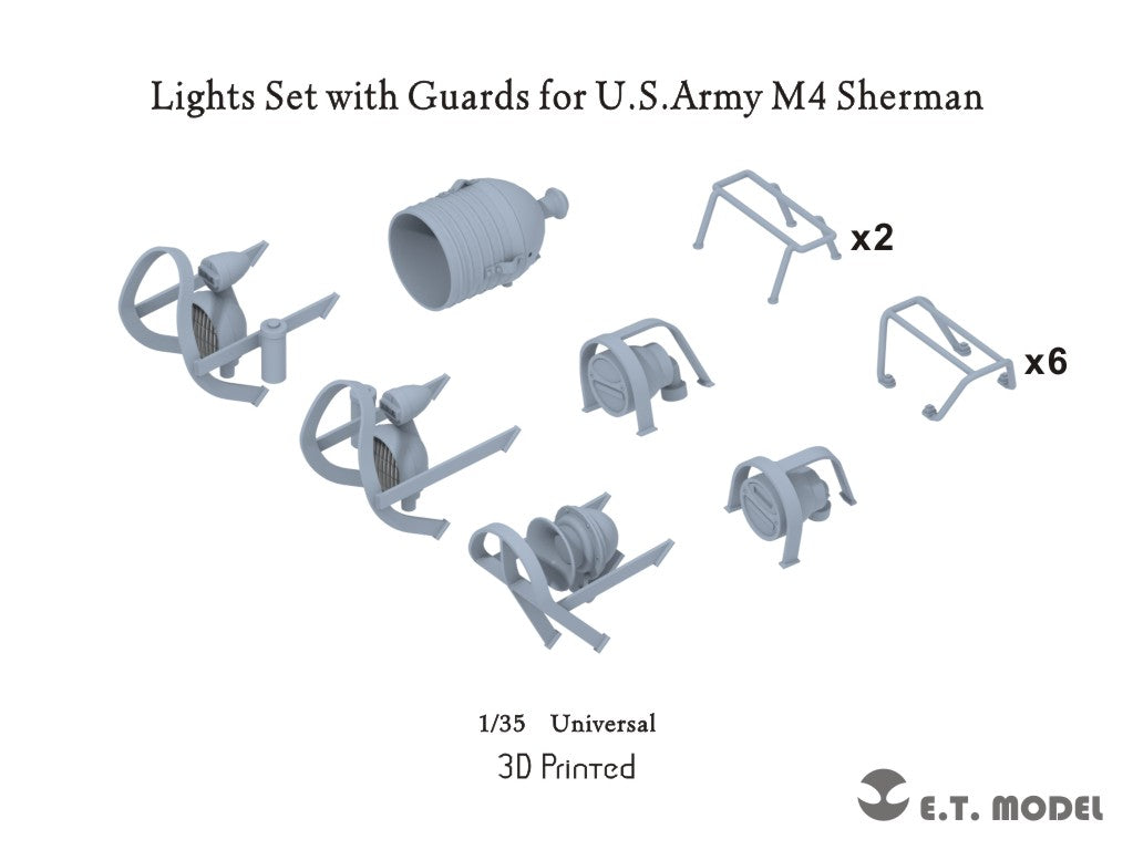 E.T. Model 1:35 Lights Set with Guards for U.S.Army M4 Sherman (3D Printed)