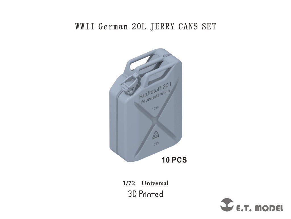 E.T. Model 1:72 WWII German 20L JERRY CANS SET (3D Printed) 10 Pieces