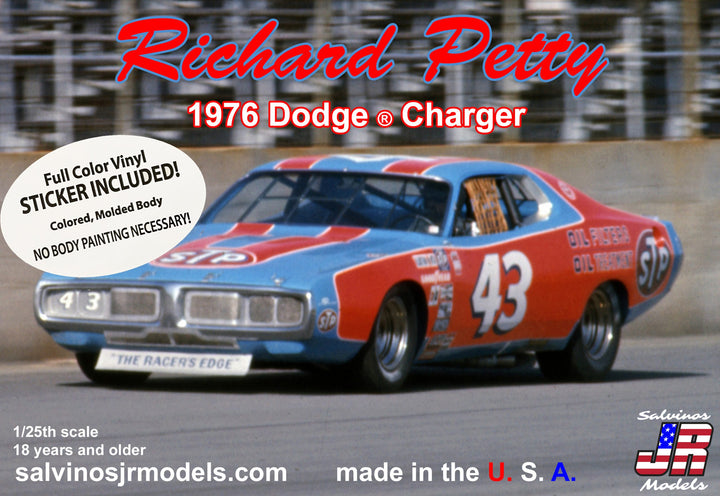 Salvinos J R 1/24 Richard Petty 1976 Dodge Charger with Vinyl Wrap Decals Plastic Model Kit