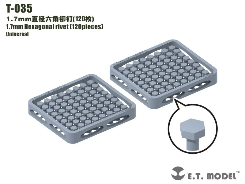 E.T. Model 1.7mm Hexagonal rivet (120 pieces）