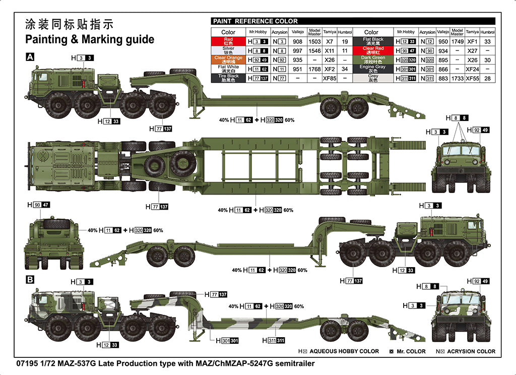 Trumpeter 1/72 MAZ-537G Late Production type with MAZ/ChMZAP-5247G semitrailer Plastic Model Kit