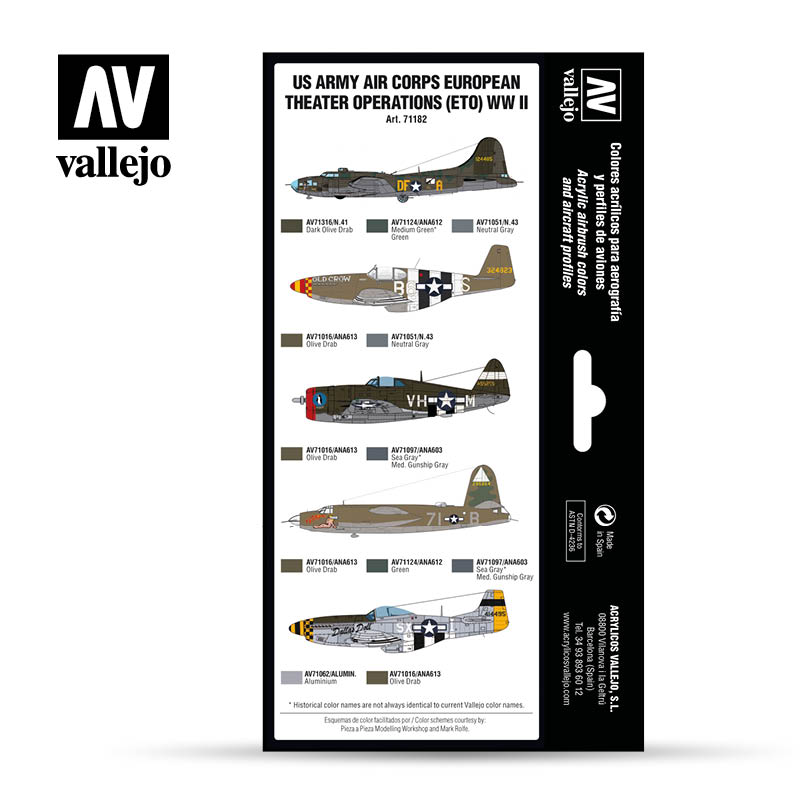 Vallejo Model Air US Army Air Corps European Theater Op (ETO) WWII Colour Acrylic Paint Set