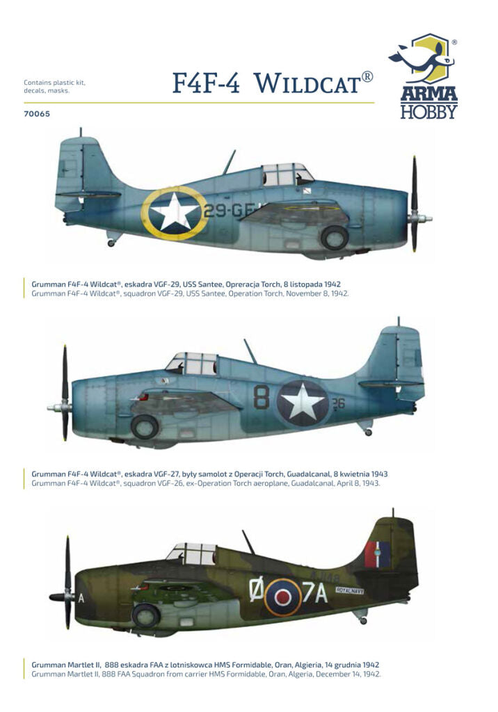 Arma Hobby 1/72 F4F-4 Wildcat "Operation Torch" Plastic Model Kit