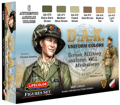 LifeColor WWII DAK (Deutsches Afrikakorps) Uniform Colours Set 6 x 22ml