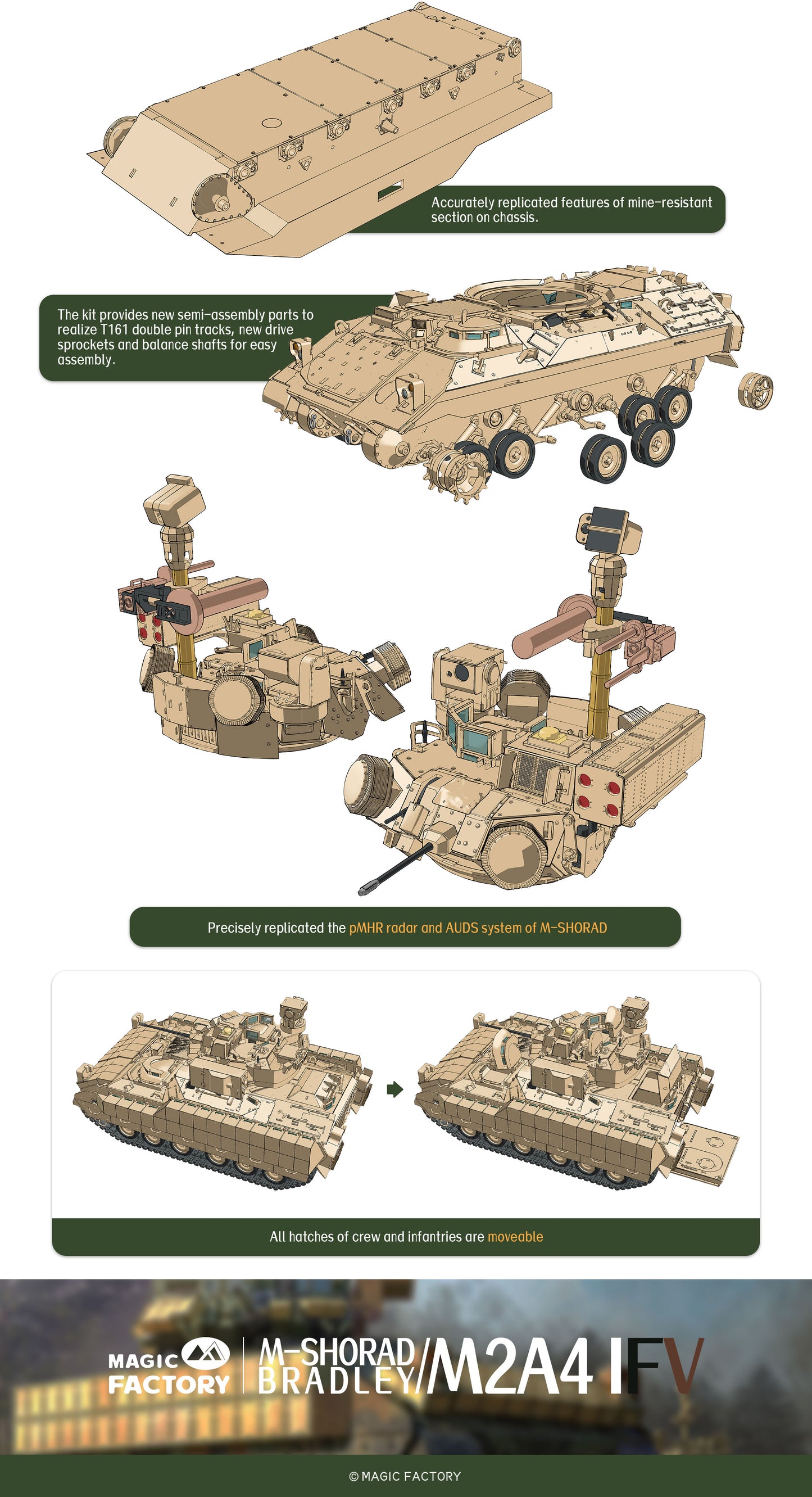 Magic Factory 1/35 M-Shorad Bradley/M2A4 IFV (3-in-1) Plastic Model Kit