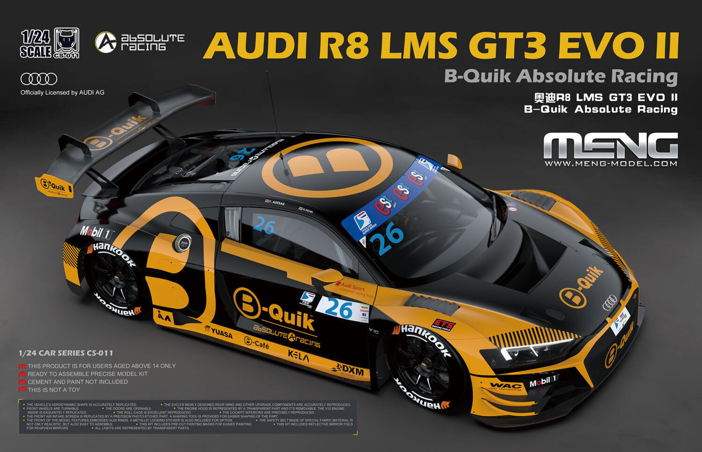 Meng 1/24 Audi R8 LMS GT3 EVO II B-Quik Absolute Racing Plastic Model Kit