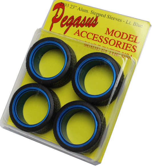 Pegasus 1/24 Sleeves 23" Stepped Alum Polishedlt Blue W/ Tire for Scale Models