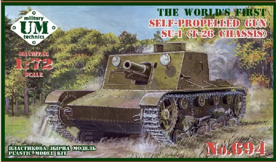 Unimodels 1/72 Self-Propelled Gun Su-1 (T-26 Chassis) Rubber Tracks Plastic Model Kit