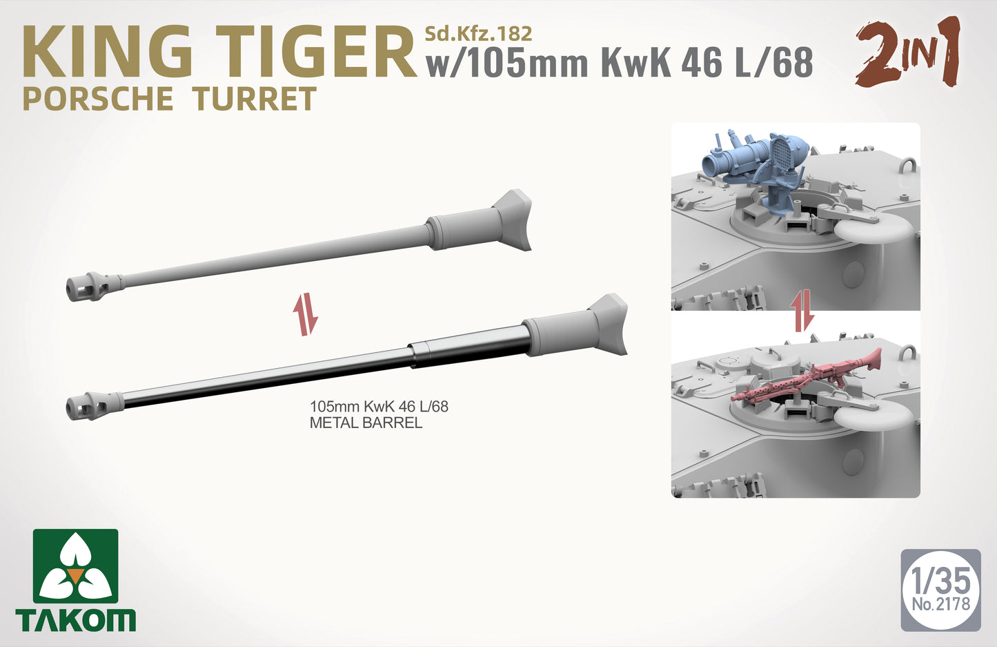 Takom 1/35 King Tiger w/105mm KwK 46L/68 2IN1 Plastic Model Kit