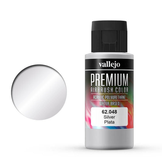 Vallejo Premium Colour Silver 60 ml Acrylic Airbrush Paint