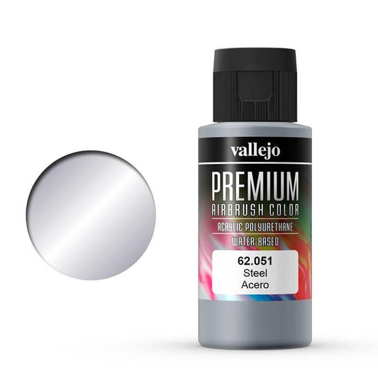 Vallejo Premium Colour Steel 60 ml Acrylic Airbrush Paint