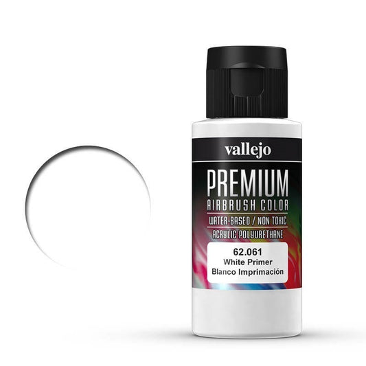 Vallejo Premium Colour White Primer 60 ml Acrylic Airbrush Paint