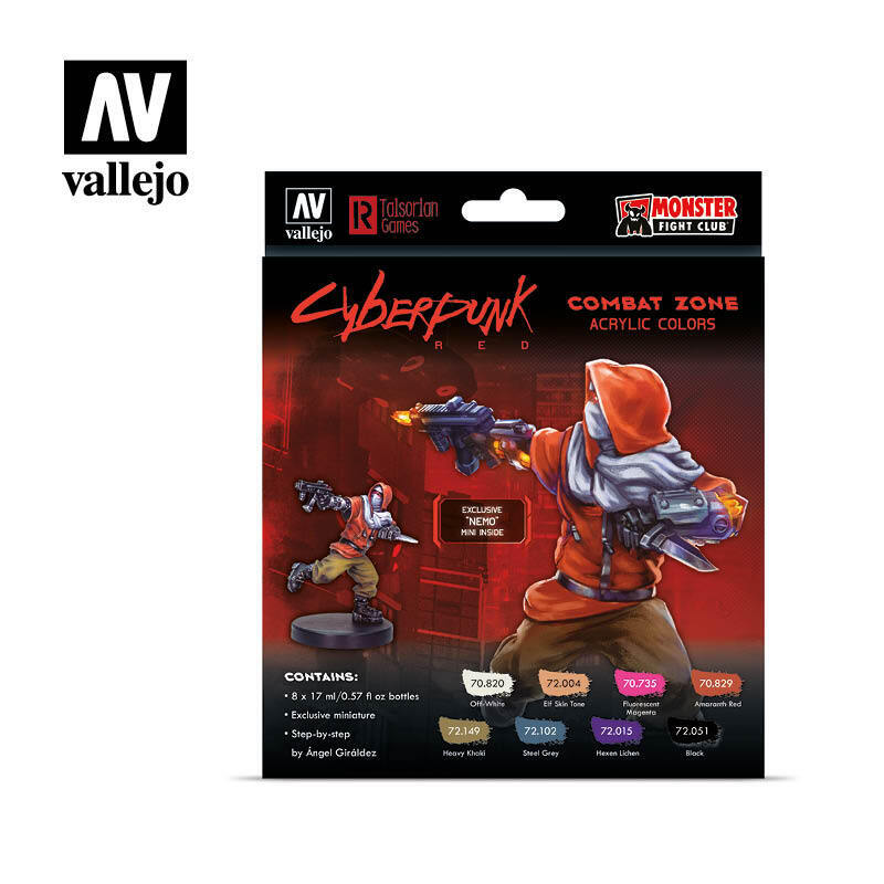 Vallejo Game Colour Cyberpunk Combat Zone 8 Colour Acrylic Paint Set w/ Nemo miniature