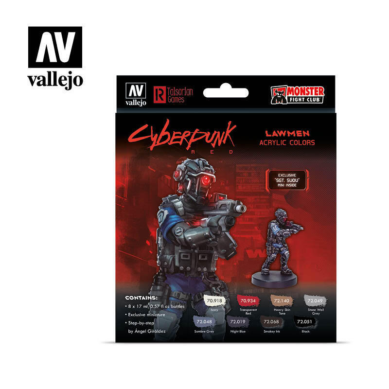 Vallejo Game Colour Cyberpunk Lawmen 8 Colour Acrylic Paint Set w/ Sgt. Suou miniature