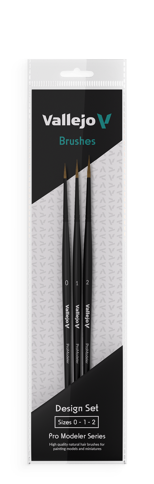 Vallejo Hobby Brushes: Pro Modeler Design Set - Natural Hair  (Sizes 0, 1 & 2)