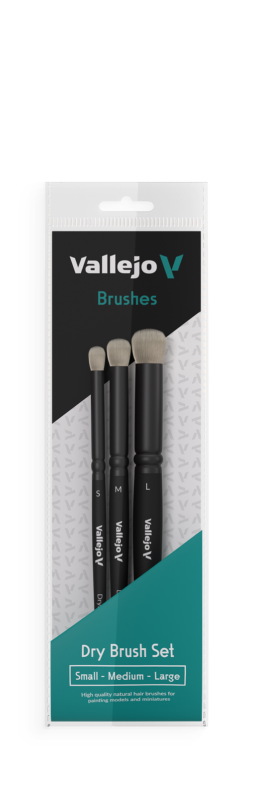 Vallejo Hobby Brushes: Dry Brush Set - Natural Hair (S, M & L)