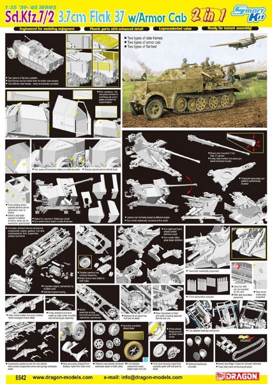 Dragon 1/35 Sd.Kfz.7/2 3.7cm Flak 37 w/Armor Cab Plastic Model Kit