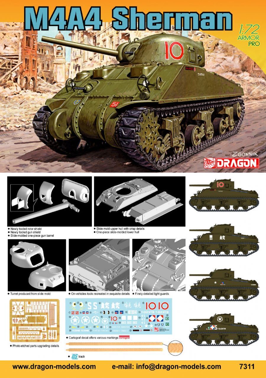 Dragon 1/72 M4A4 Sherman Plastic Model Kit