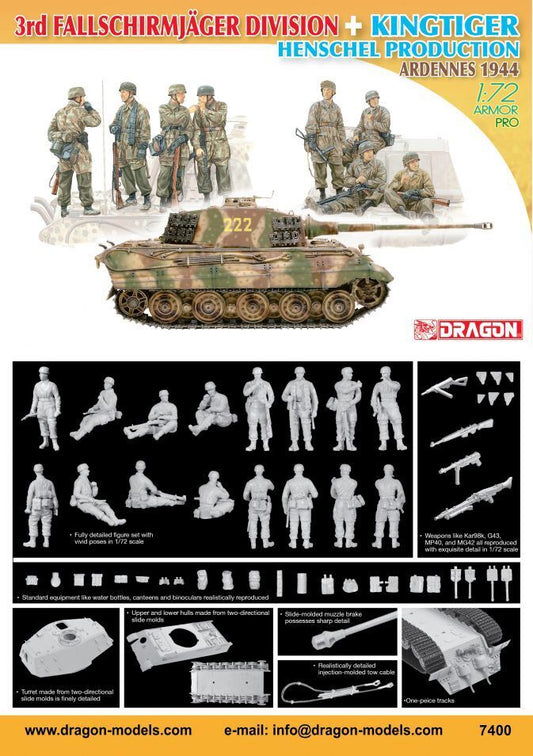 Dragon 1/72 3rd Fallschirmjager Division + KingTiger Henschel Prod. Ardennes 1944 Model Kit