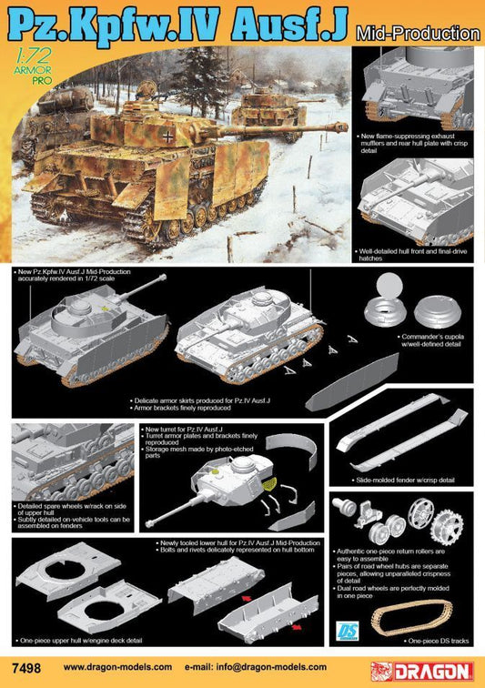 Dragon 1/72 Pz.Kpfw.IV Ausf.J Mid Production Plastic Model Kit