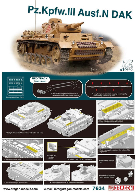 Dragon 1/72 Pz.Kpfw.III Ausf.N DAK Plastic Model Kit