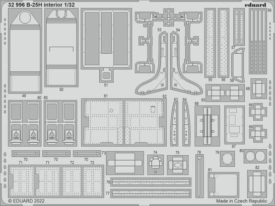 Eduard 1/32 B-25H interior Photo etched set for HKM [32996]