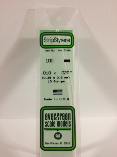 Evergreen White Polystyrene Strip 0.010 x 0.020 x 14" / 0.25mm x 0.51mm x 36cm (10)