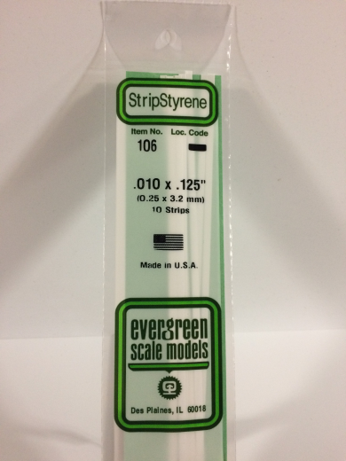 Evergreen White Polystyrene Strip 0.010 x 0.125 x 14" / 0.25mm x 3.2mm x 36cm (10)