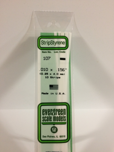 Evergreen White Polystyrene Strip 0.010 x 0.156 x 14" / 0.25mm x 4mm x 36cm (10)