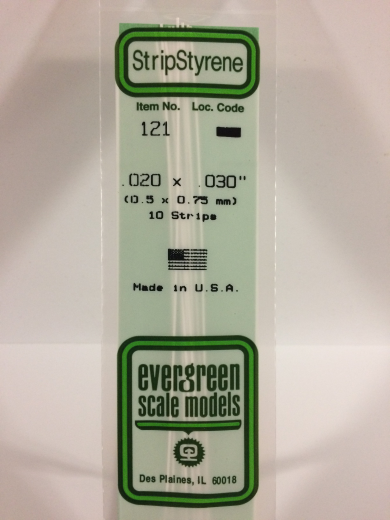 Evergreen White Polystyrene Strip 0.020 x 0.030 x 14" / 0.51mm x 0.76mm x 36cm (10)