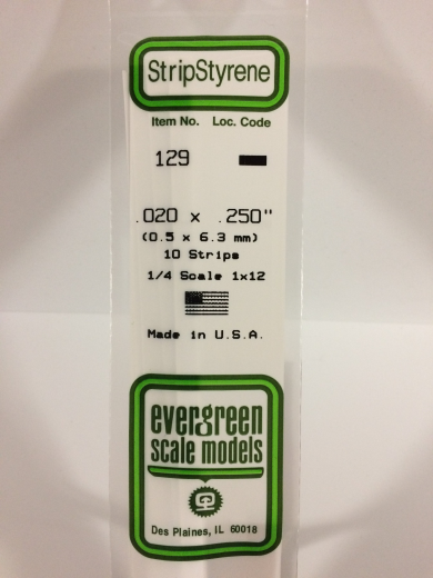 Evergreen White Polystyrene Strip 0.020 x 0.250 x 14" / 0.51mm x 6.4mm x 36cm (10)