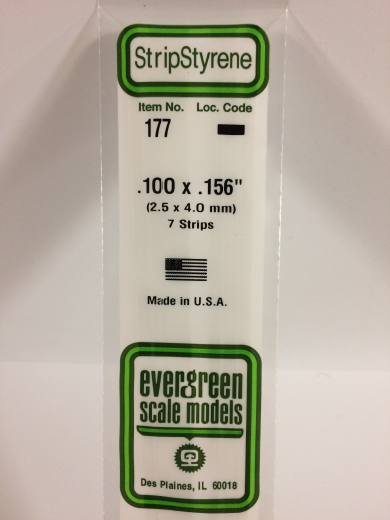 Evergreen White Polystyrene Strip 0.100 x 0.156 x 14" / 2.5mm x 4mm x 36cm (7)