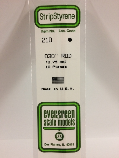 Evergreen White Polystyrene Rod 0.030 x 14" / 0.76mm x 36cm (10)